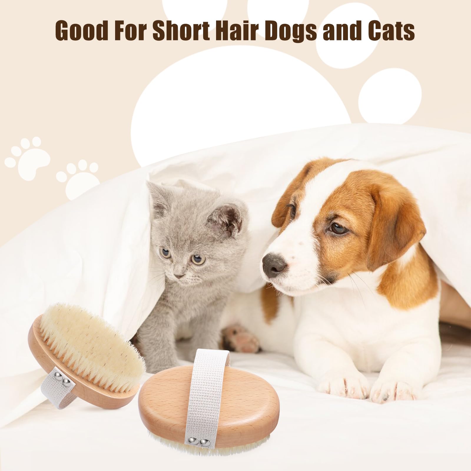 Soft Boar Bristle Pet Palm Brush For Short Haired Dogs And Cats With Band, Reduce Shedding, Ergonomic Dog Brush, Easy To Hold An