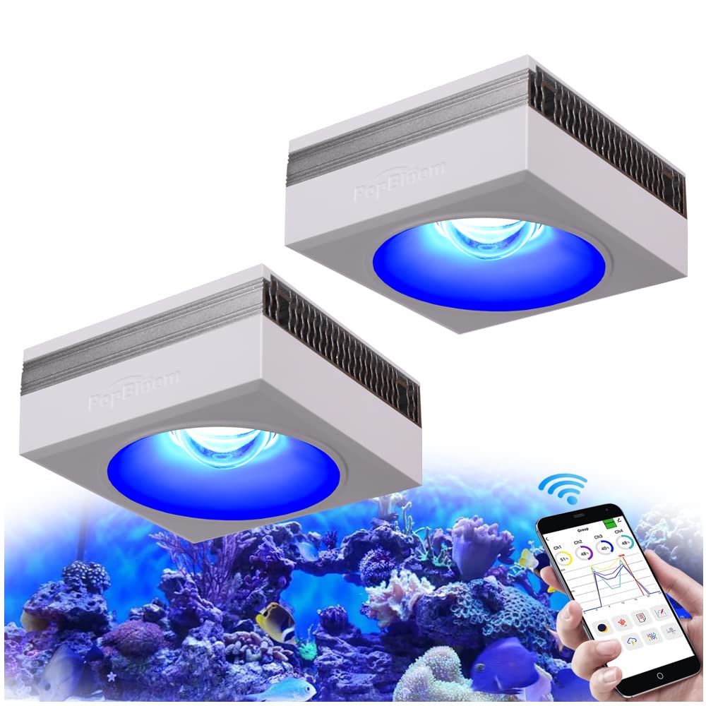 Popbloom Rl90 Led Aquarium Light 200W, Smart App Control Reef Light For 30-48Inch Saltwater Coral Reef Growing Marine Aquarium Lamp For Sps/Lps Growth Fish Tank Light (2 Lamps With Hang Kit)