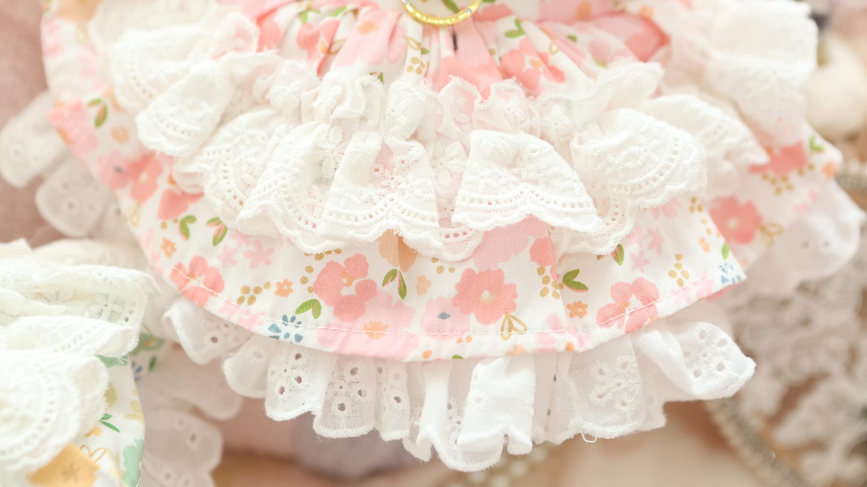 Marupet Sweety Flowers Printed Floral Hollow Out Maid Bear Dress Cotton Tutu Doll Collar For Small, Extra Small Dog Teddy, Pug,