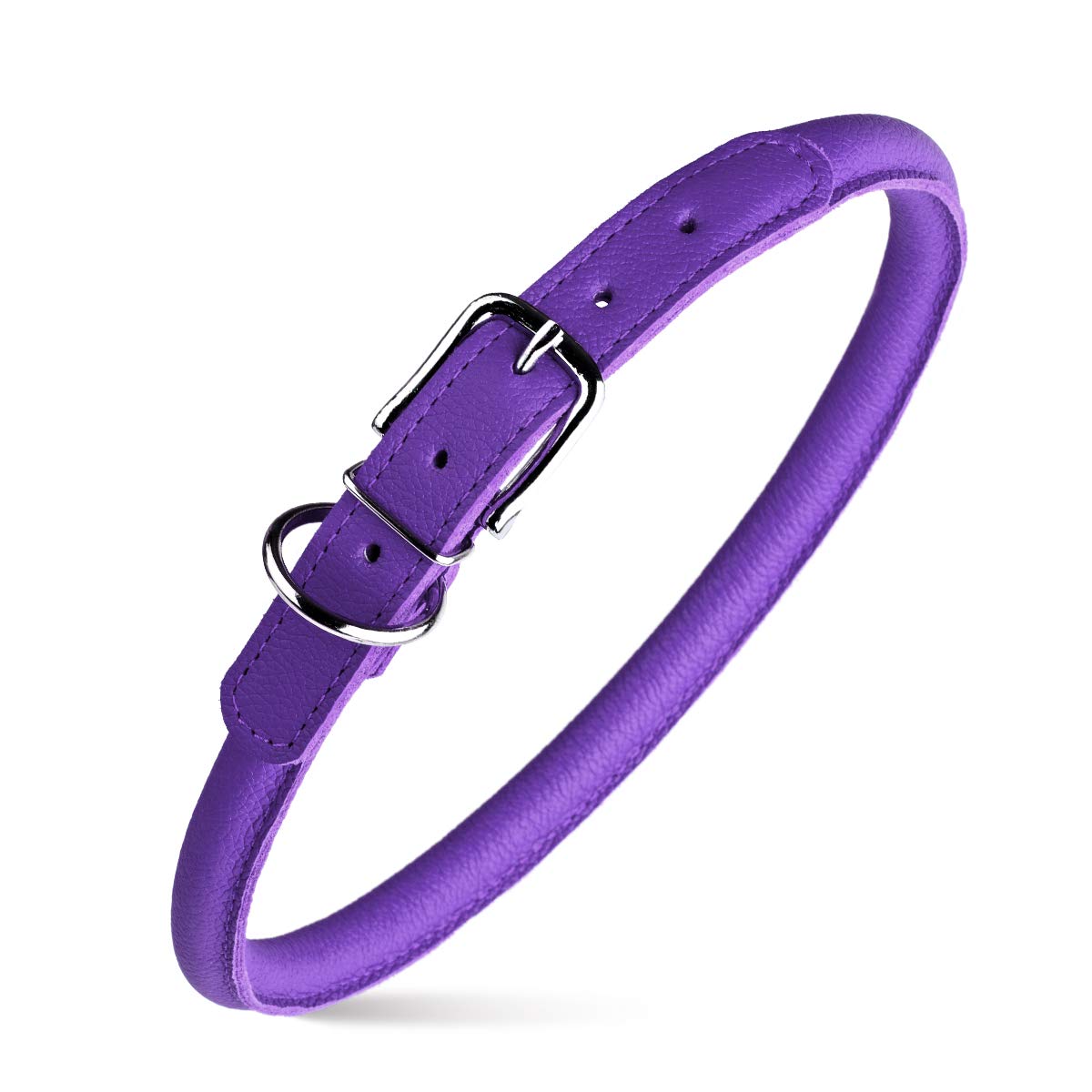Dogline Soft And Padded Rolled Round Leather Collar For Dogs W1/4'' - L10''-13'' Purple