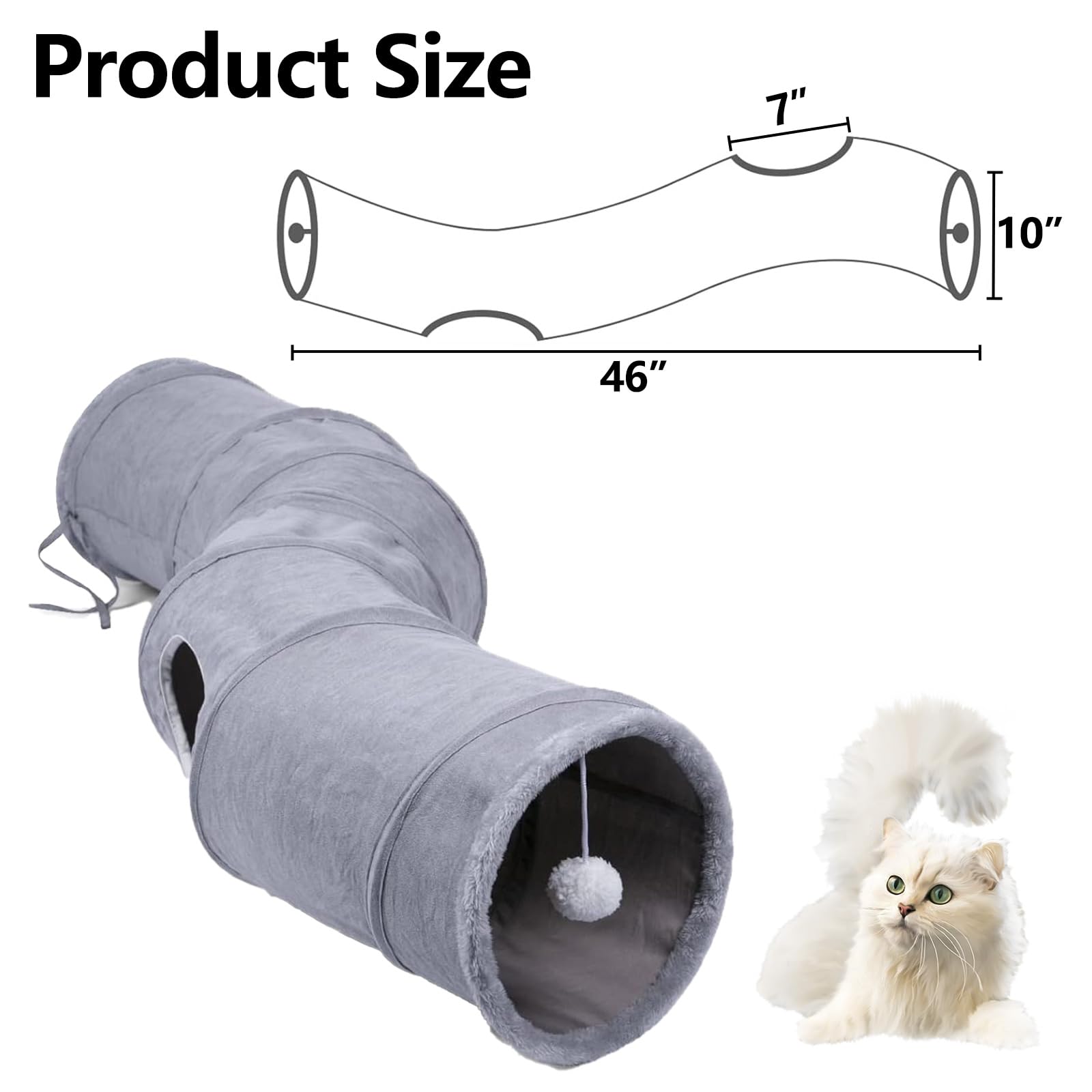 Tilanmiy S-Shape Collapsible Cat Play Tube Toys With Plush Ball, Indoor Play Tunnel For Puppy, Kitty, Kitten, Rabbit