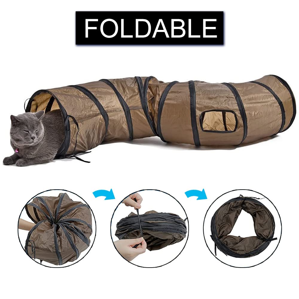 Andiker Cat Tunnel, S-Shape Cat Tunnel Pet Tube Collapsible Play Toy Indoor Outdoor Toys For Exercising Hiding Training And Running Cat Puzzle Toy With 2 Side Holes (Brown)