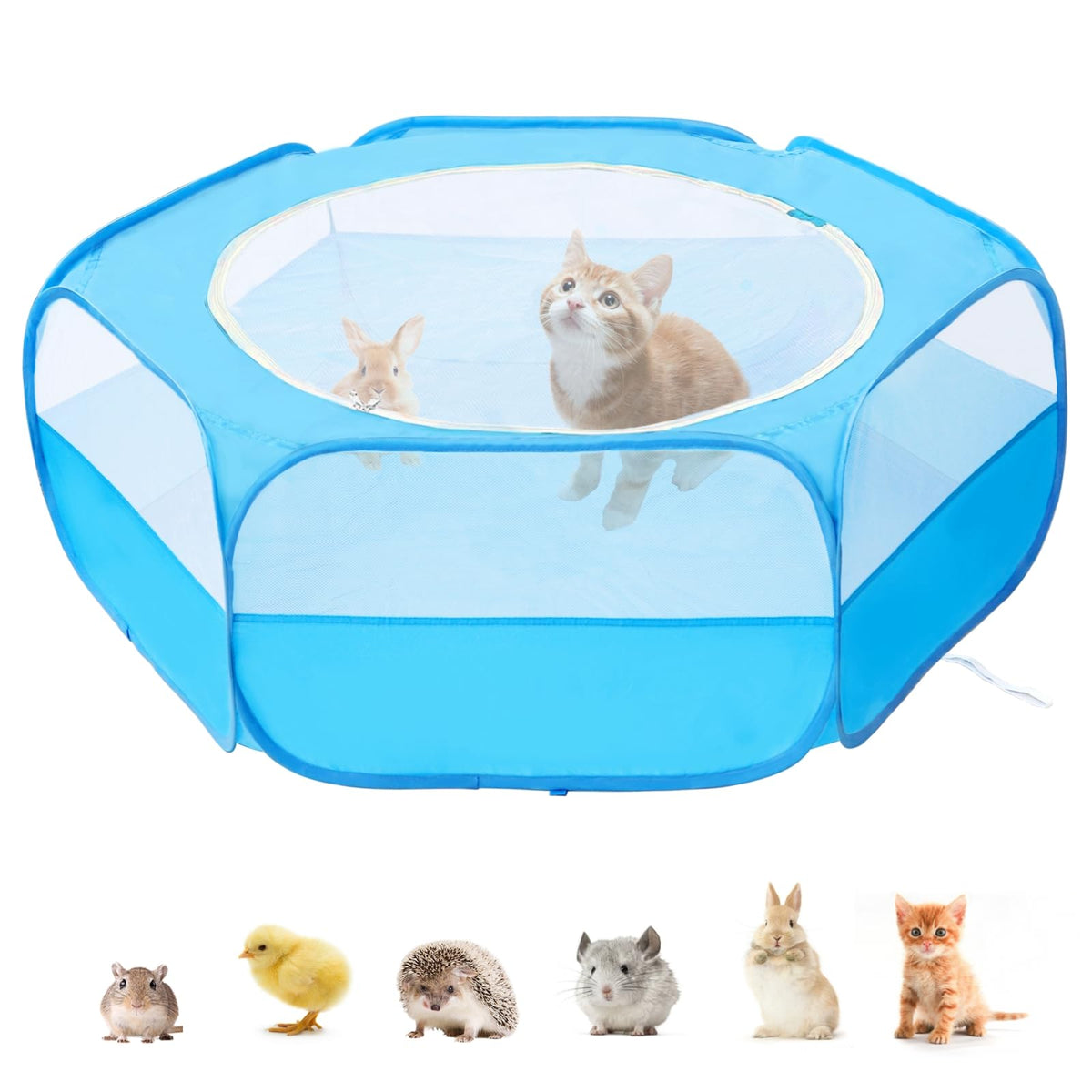 Xirgs Small Animal Playpen, Waterproof Small Pet Cage Tent Portable Outdoor Exercise Yard Fence With Top Cover Anti Escape Yard Fence For Kitten/Cat/Rabbits/Bunny/Hamster/Guinea Pig/Chinchillas