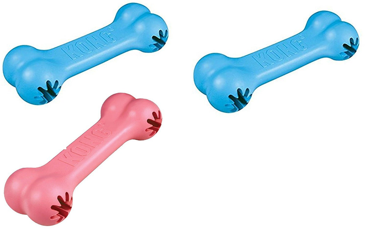 (3 Pack) Kong Puppy Goodie Bone Dog Toy, Small, Assorted Pink/Blue