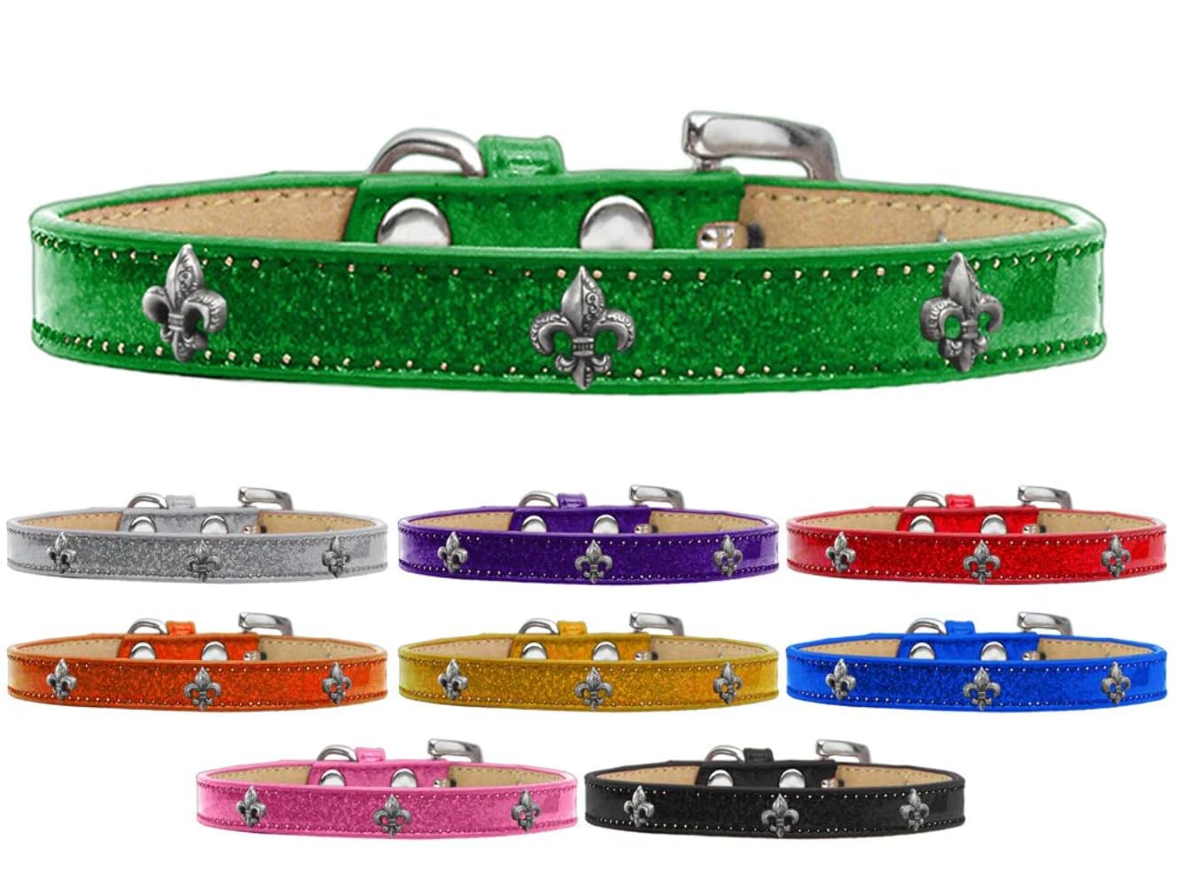 Dog, Puppy & Pet Widget Ice Cream Collar, Silver Fleur De Lis Purple 18