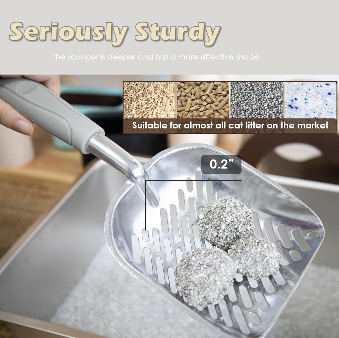 Vitisyao Large Cat Litter Scoop With Holder, Aluminium Cat Litter Sifter Captures All Clumps, Fast Sifting Kitten Poop Lifter Wi