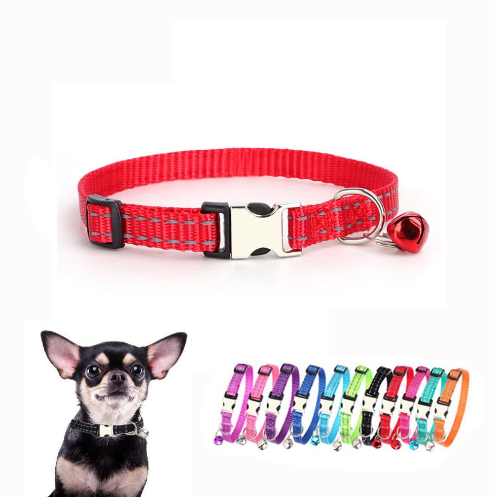 Red Cat Collar With Bells, Reflective Nylon Metal Buckle Extra Small Puppy Collar With Bell For Tiny Pet Male Dogs Girl Kitten A