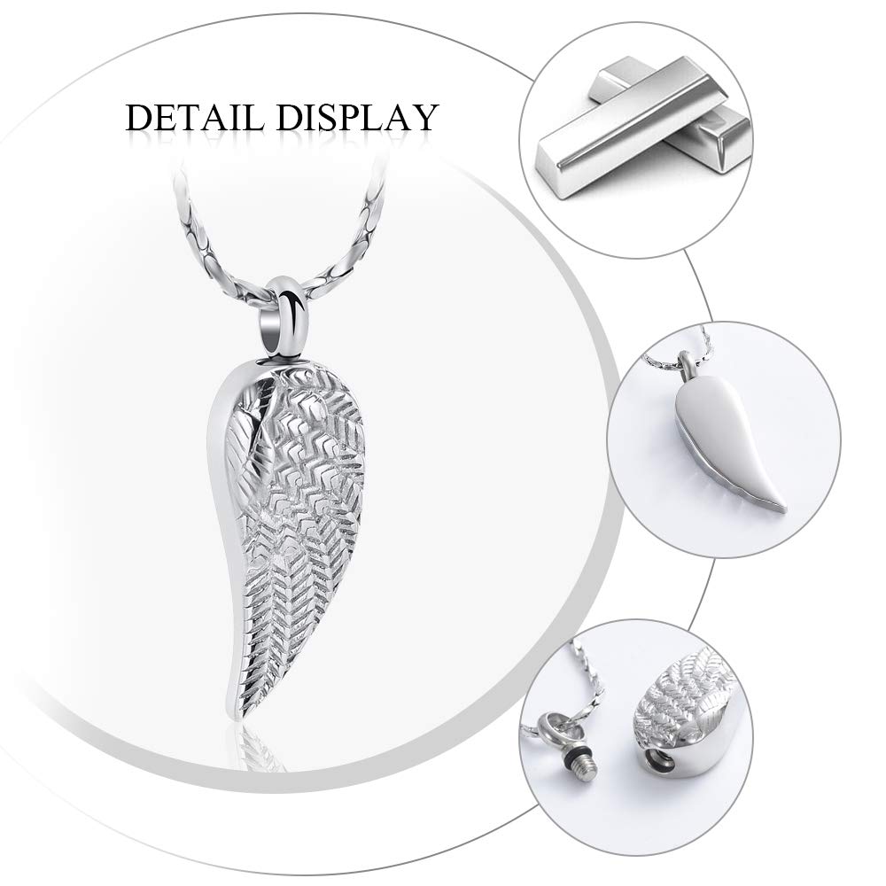 Imrsanl Angel Wings Cremation Jewelry For Ashes Pendant Stainless Steel Keepsake Memorial Urn Necklace For Human/Pets (Silver)