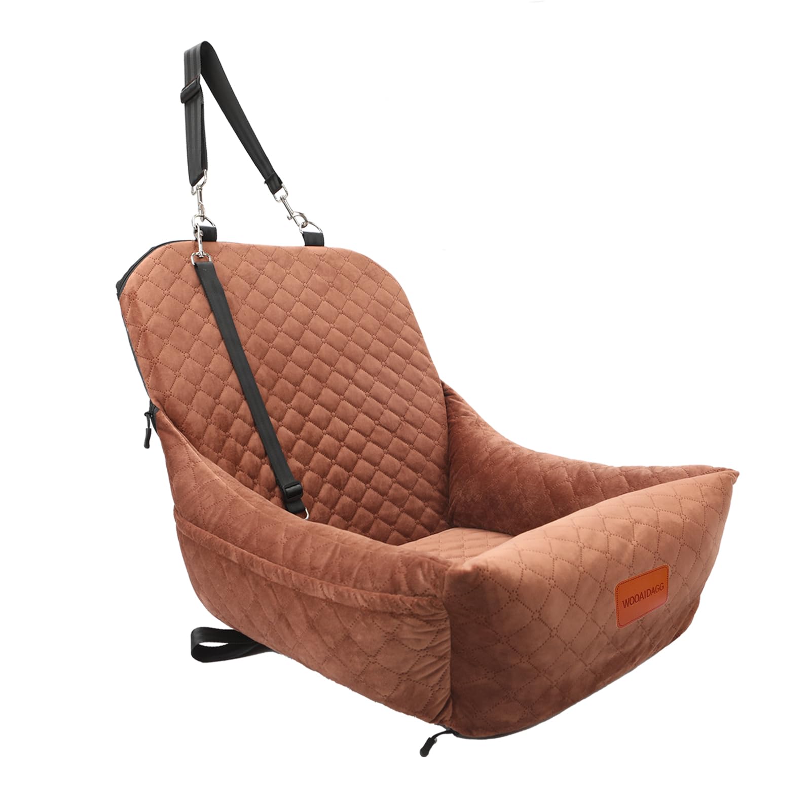 WOOAIDAGG Dog Car Seat for Small Dogs,Easy to Assemble,Comfy Cushion Fill in Memory Foam,2 Clip-On Safety Leashes and Storage Po