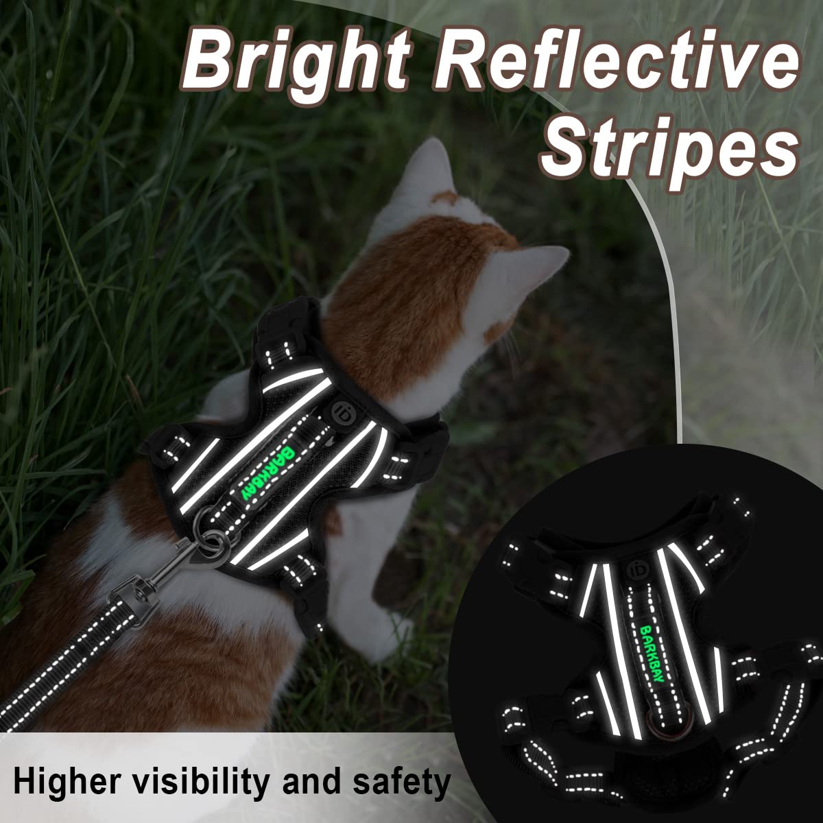 Cat Harness And Leash Set For Walking Escape Proof For Small Large Cat Kitten Harness With Id Tag Pocket (Black,Xs)