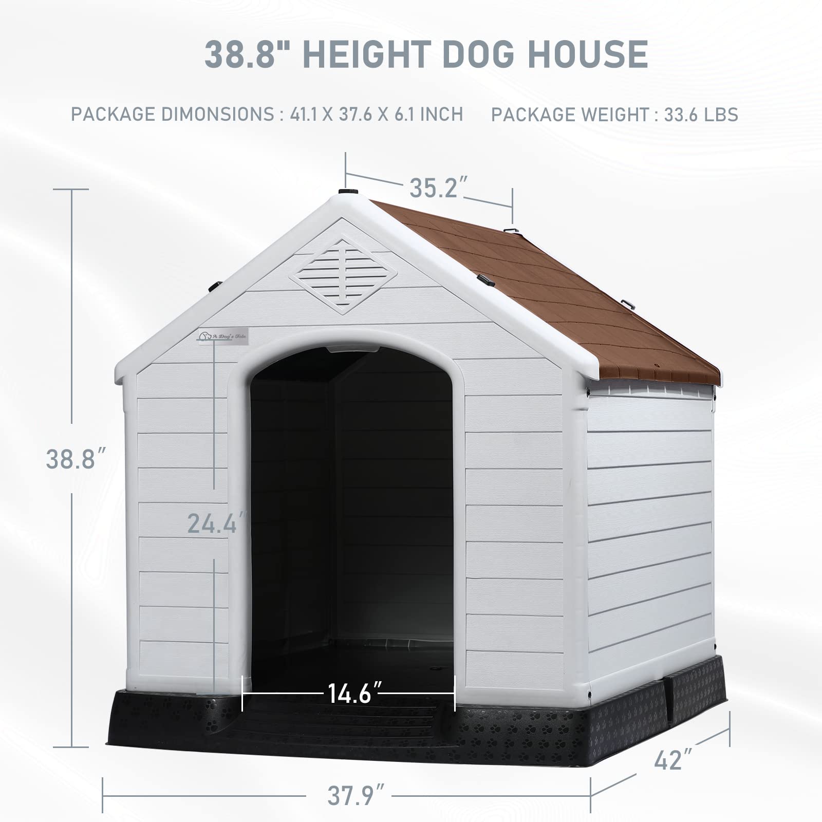 Lemberi Durable Waterproof Plastic Dog House For Small To Large Sized Dogs, Indoor Outdoor Doghouse Puppy Shelter With Elevated Floor, Easy To Assemble (Brown, 42''L*38''W*39''H)