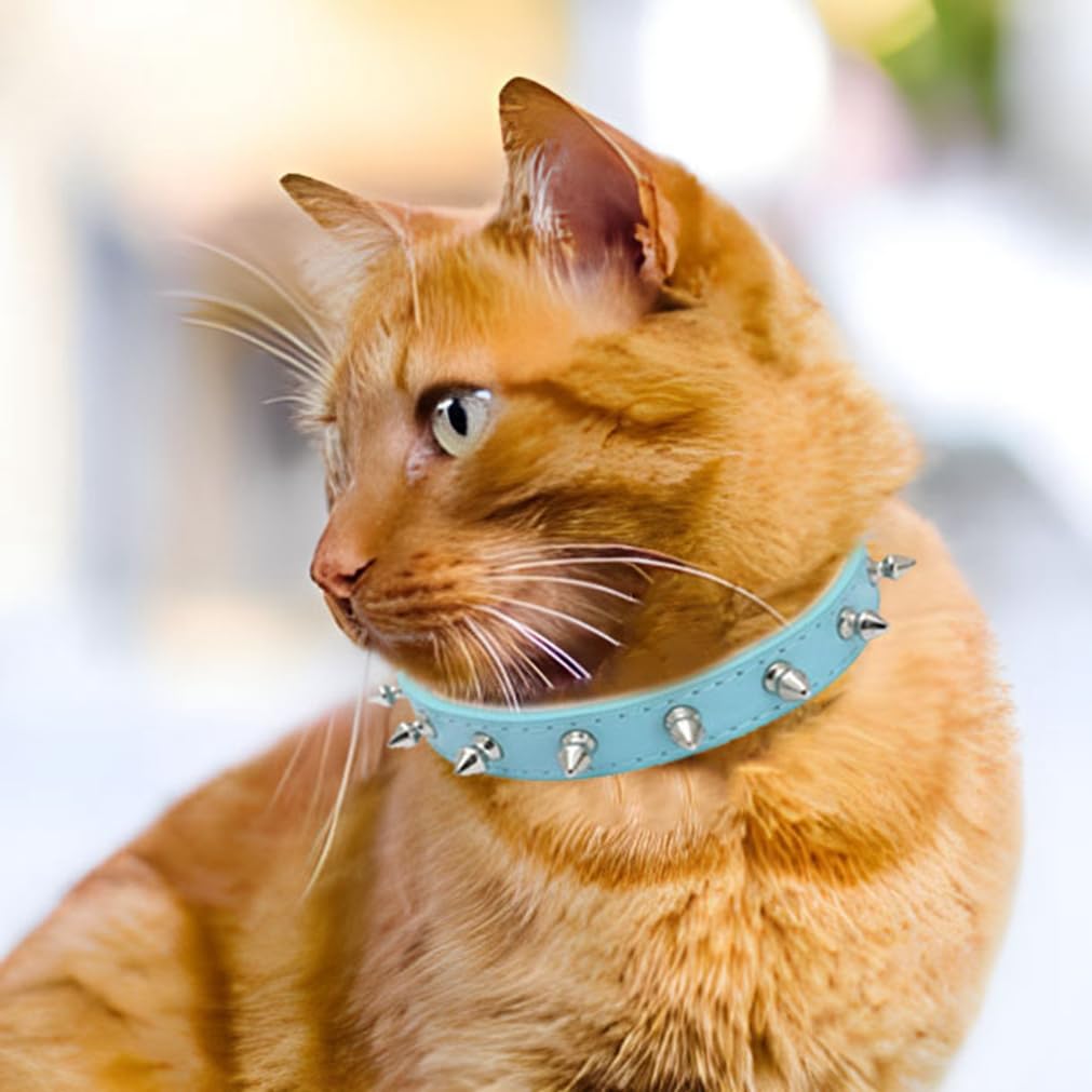 Blue Puppy Collar Boy,Spiked Dog Collar, Studded Spiky Stud Rivet Pu Leather Mushroom Kitten Cat Collars Adjustable For Xxs Xs S