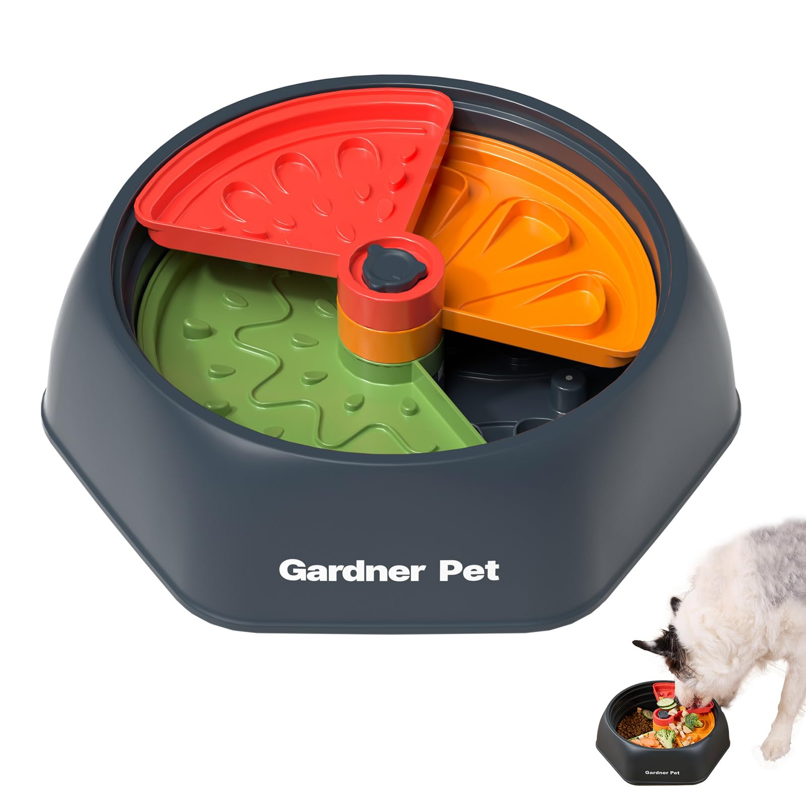 Gardner Pet Adjustable Slow Feeder Bowl For Medium/Large Dogs - 9.85'' L Size With Suction Base, Detachable Puzzle Insert & Free