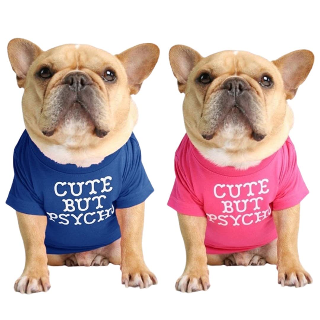 Kutkut Set Of 2 Pet Dog Breathable Stretchy Round Neck T-Shirt | Small Dog Summer Soft Cotton Tshirt| French Bulldog Pug Shirt (