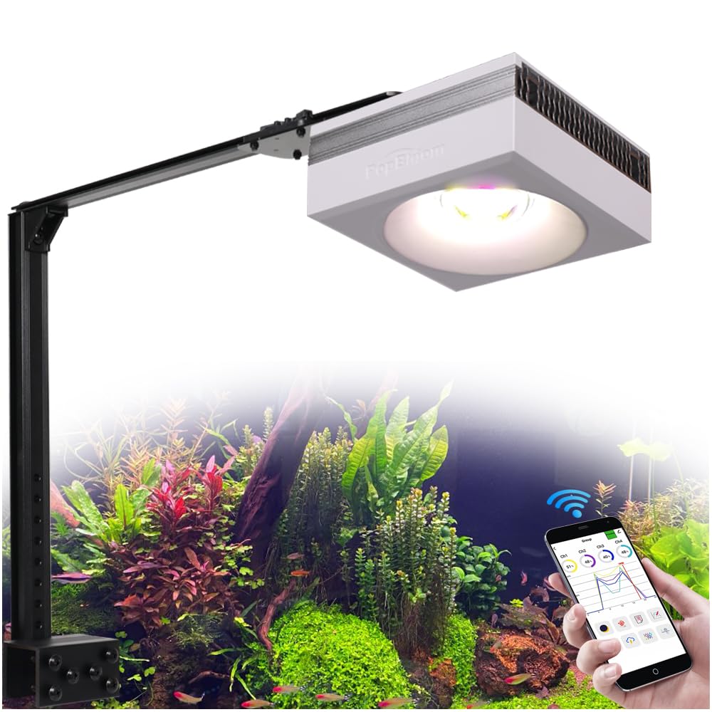 Popbloom Rl90 Freshwater Led Aquarium Light, App Control Planted Aquarium Light Full Spectrum For 16'-28' Freshwater Fishes Plants Tank, High Power & Programmable (1 Light With Arm Kit)