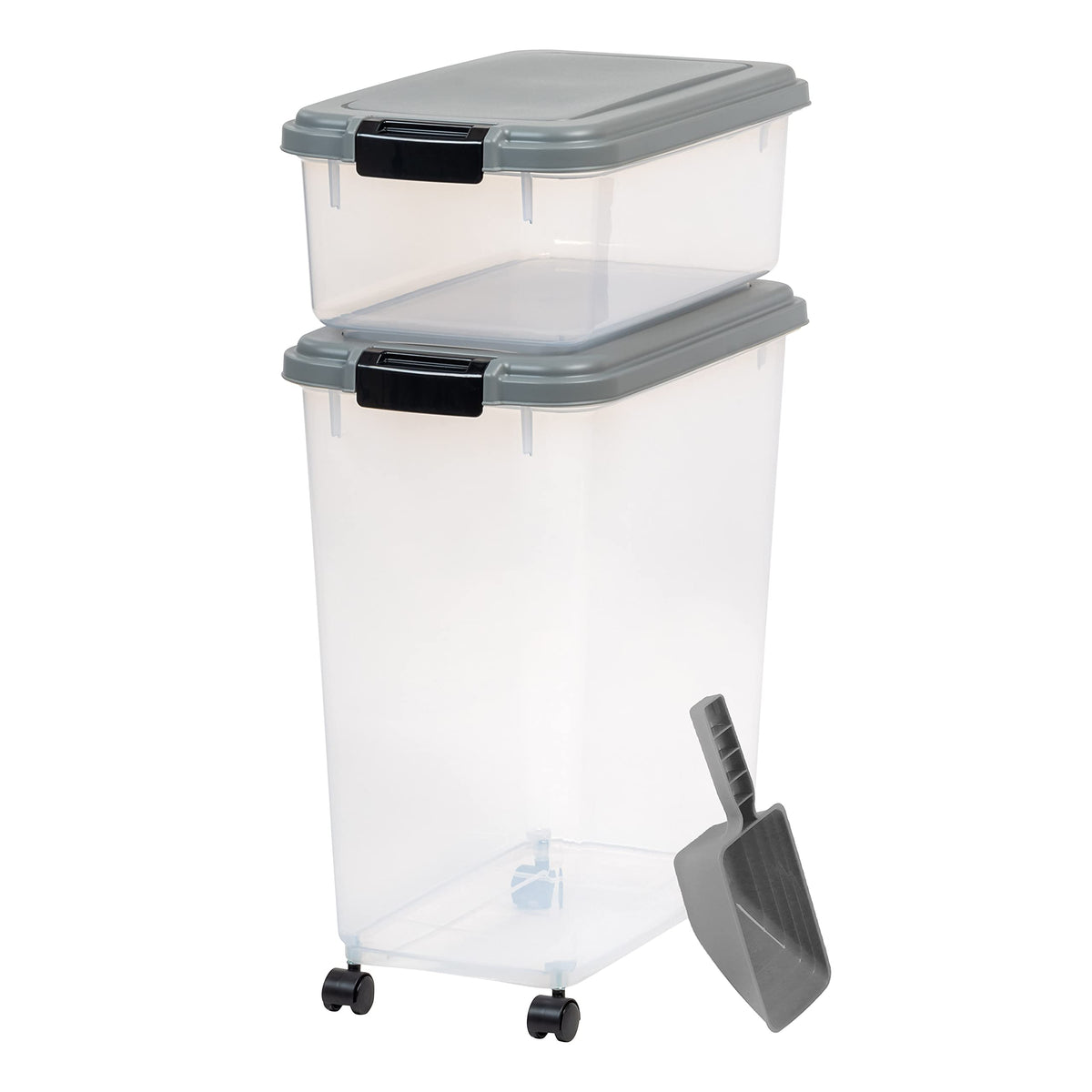 Iris Usa 40 Lbs & 14 Lbs Combo Airtight Dog Food Storage Container, Stackable Treat Box, 2-Cup Scoop, Wheels, Keep Fresh, Easy M