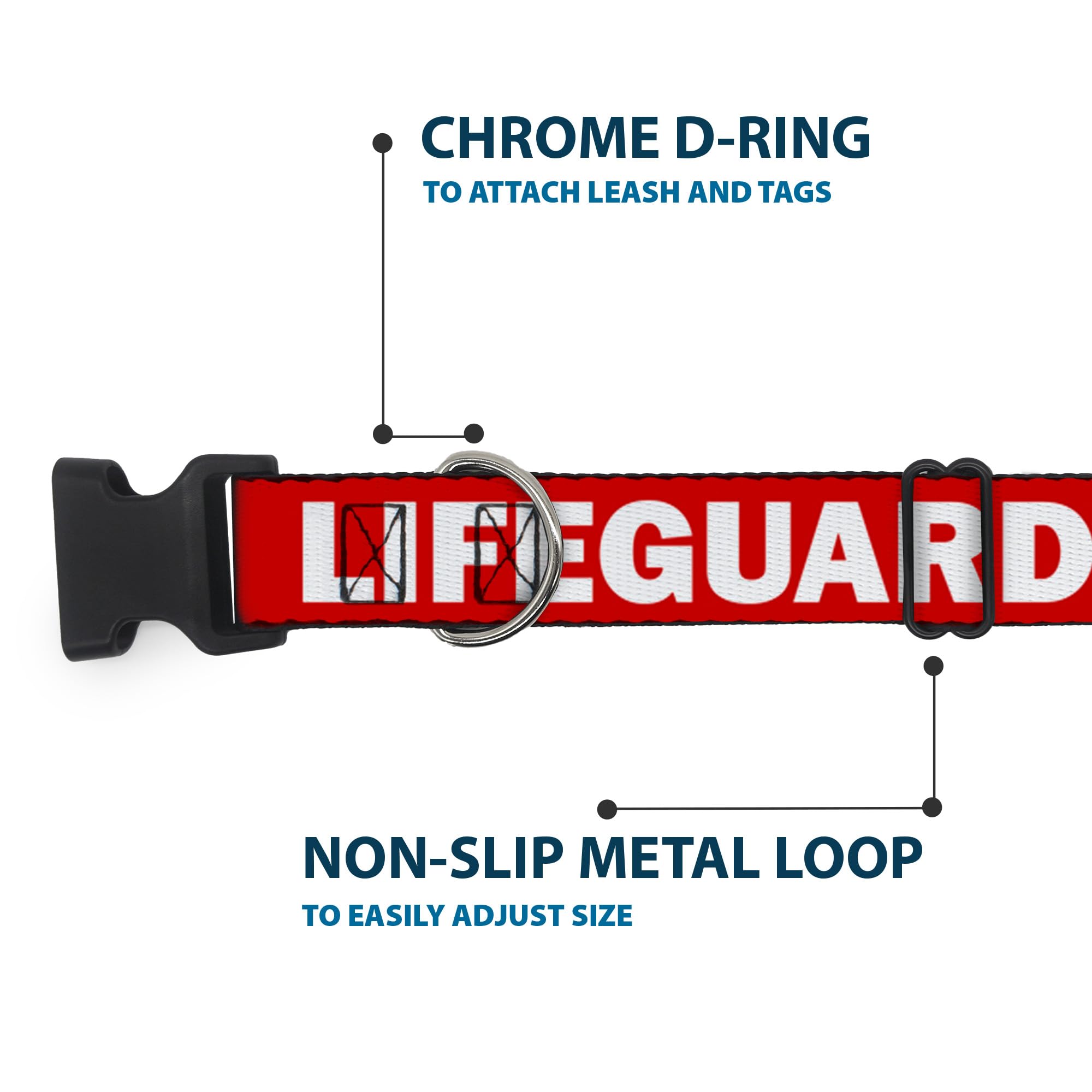 Buckle-Down Plastic Clip Collar - Lifeguard/Logo Red/White - 1.5 Wide - Fits 13-18 Neck - Small