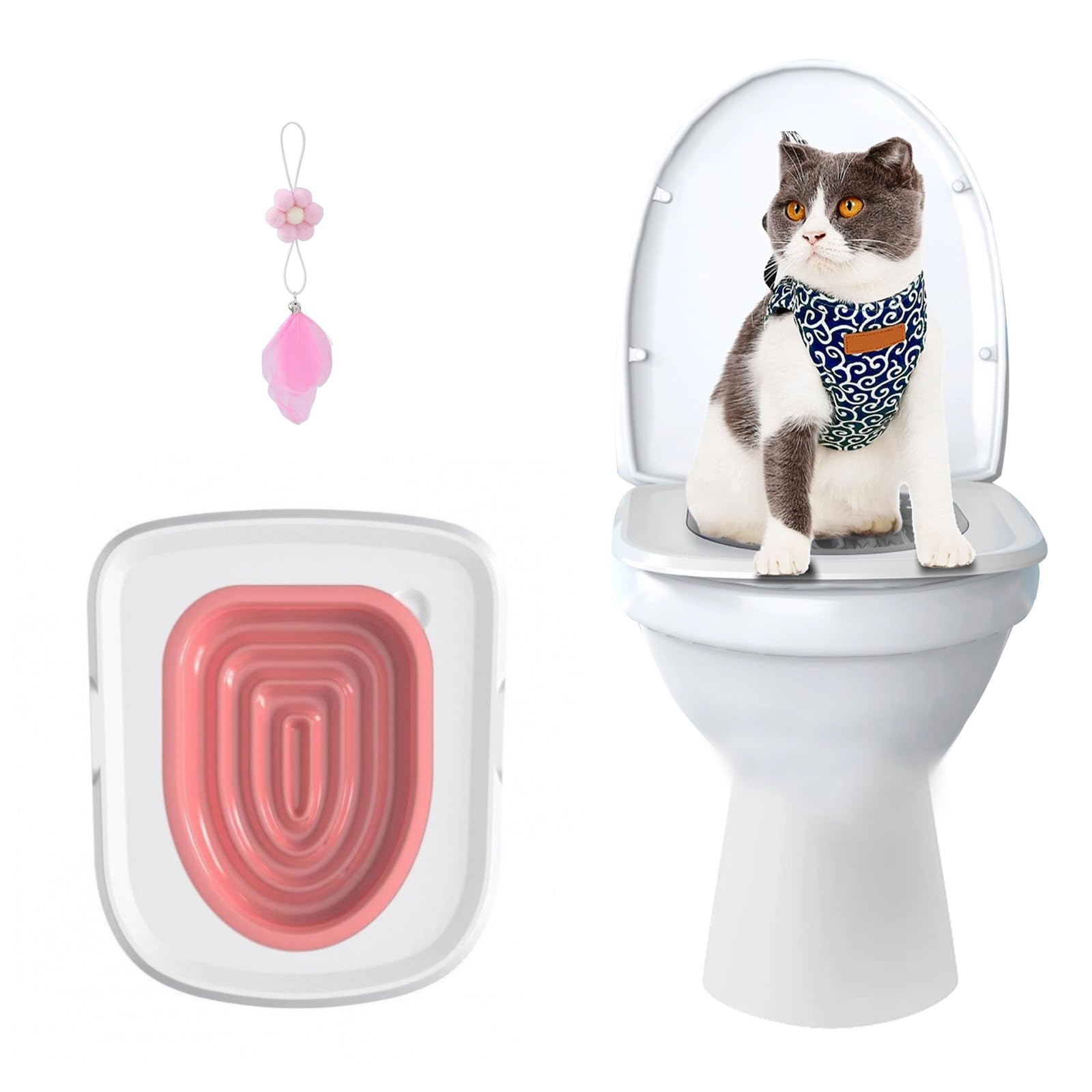 Cat Toilet Training Systems,Cat Toilet Training Kit,Reusable Plastic Toilet Trainer For Pet Cleaning With 1 Replaceable Feather 
