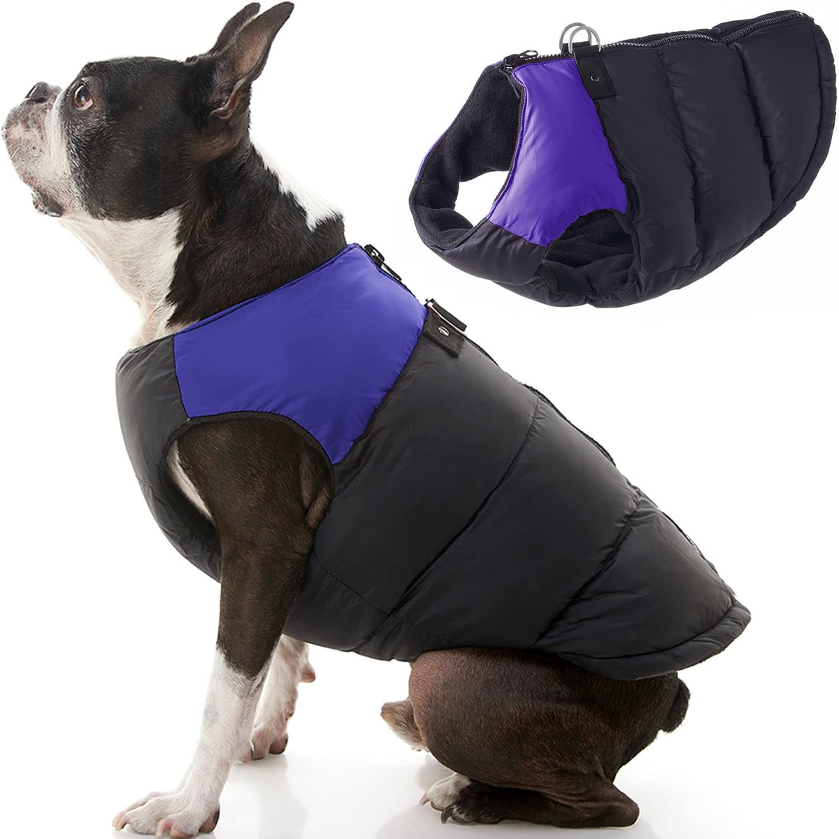 Gooby Padded Vest Dog Jacket - Purple, Large - Warm Zip Up Dog Vest Fleece Jacket With Dual D Ring Leash - Winter Water Resistant Small Dog Sweater - Dog Clothes For Small Dogs Boy And Medium Dogs