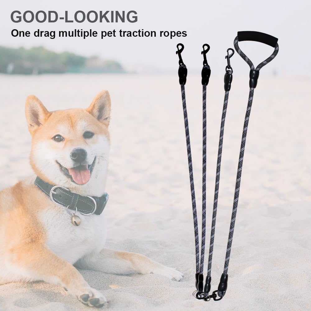 Multiple Dog Leash, Reflective Heavy Duty Three Dog Leash For Small Medium Large Dogs, 3 Dog Leashes, 360 Swivel Tangle Free Wit