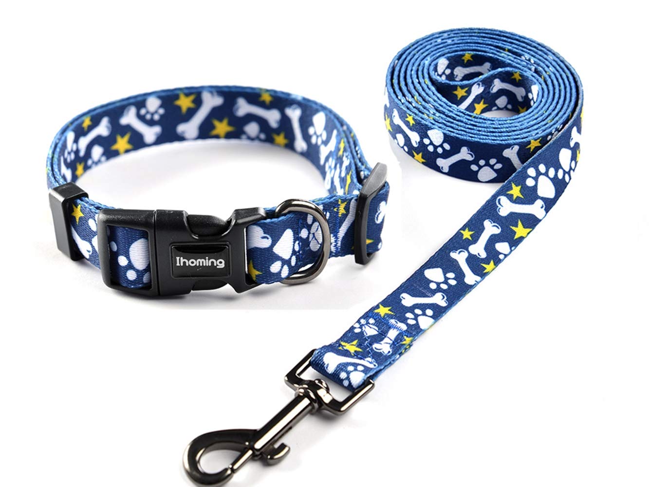 Ihoming Dog Collar And Leash Set For Daily Outdoor Walking Running Training, Bone Design For Large Boys Girls Dogs Cats Pets, L-