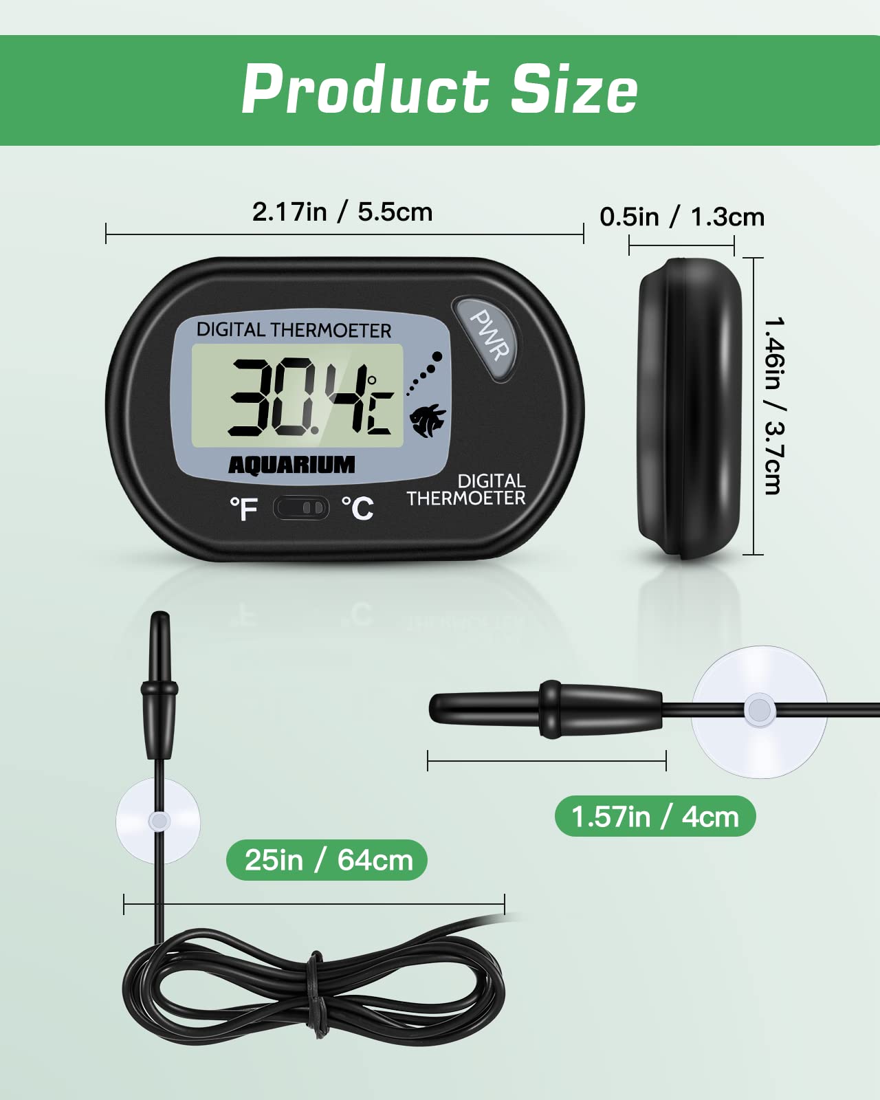 Zacro 2 Pack Digital Aquarium Thermometer, Fish Tank Thermometer, Water Thermometer With Large Lcd Display,Reptile Thermometer F