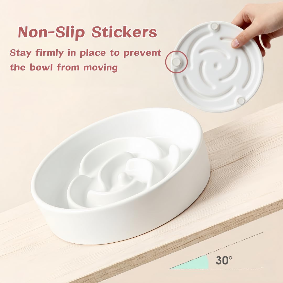 TRUVIC Ceramic Slow Feeder Dog Bowls, 1.5 Cup Puzzle Slow Feeder Bowls for Fast Eaters, Ceramic Dog Food Dish no Black Chin, Puz