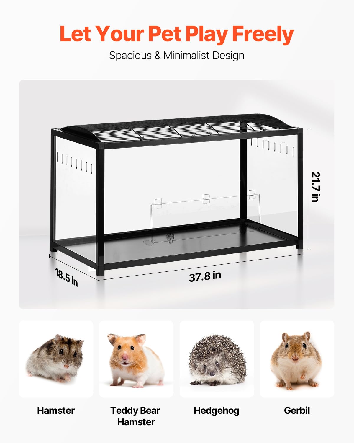 Vevor Hamster Cage, 360 Viewing Transparent Hamster Habitats, Small Animal Cage, 37.8 X 18.5 X 21.7 In, Ventilated Pet Mouse Cag