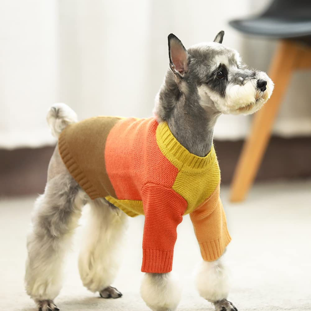 Fitwarm Color Block Dog Sweater, Knitted Pet Coat, Dog Winter Clothes For Small Dogs Boy Girl, Cat Apparel, Orange, Yellow, Coff