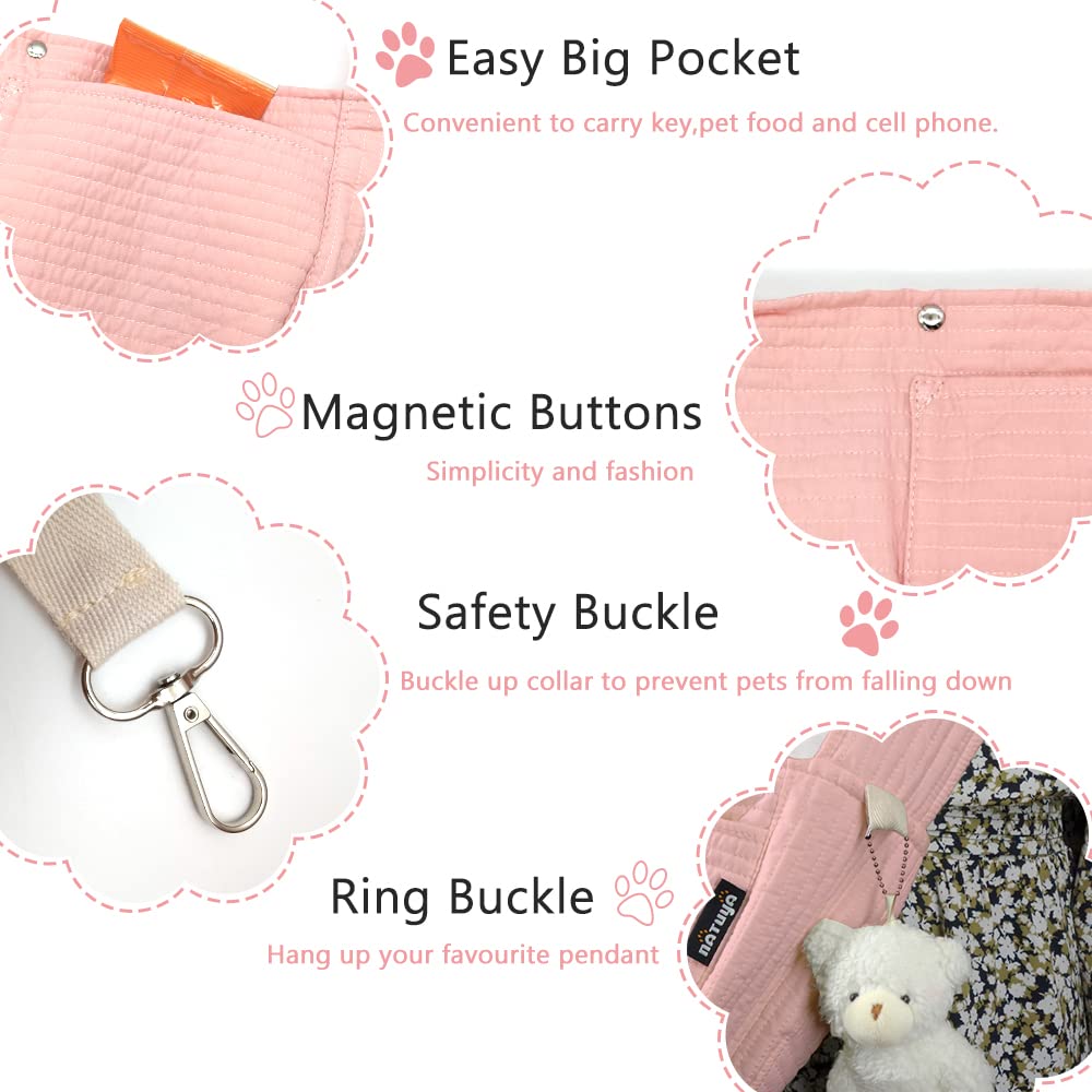 Natuya Small Dog Carrier Sling Dog Sling Carrier For Small Dogs Puppies Cats, Big Pouch Safety Leash Pet Sling Carrier For Walking Outdoor Travel (Pink, Canvas)