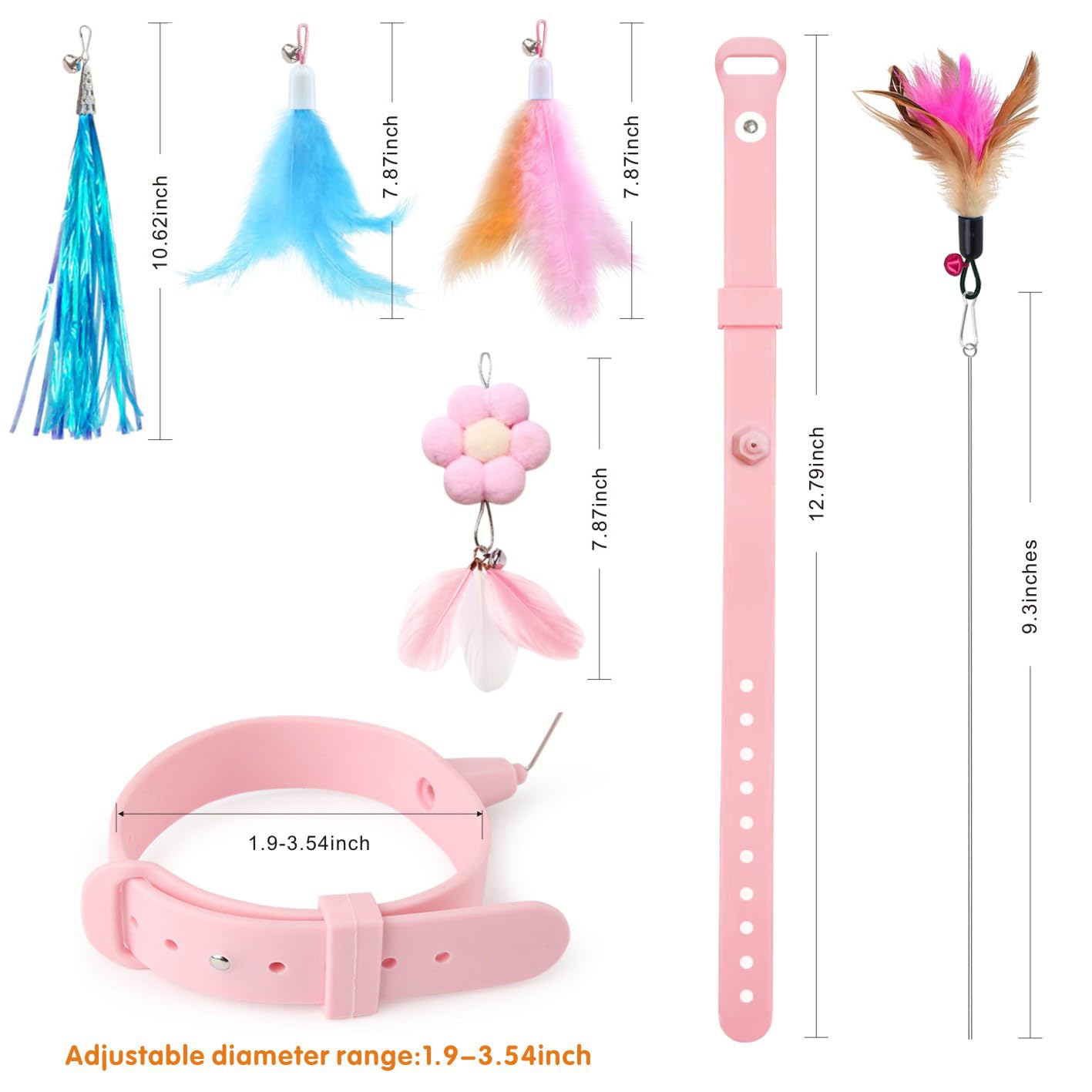Otunrues Cat Feather Collar Toys 2 Pcs Interactive Toys For Indoor Cats Teasing Wand Collar Funny Toy With Bell And Replaceable