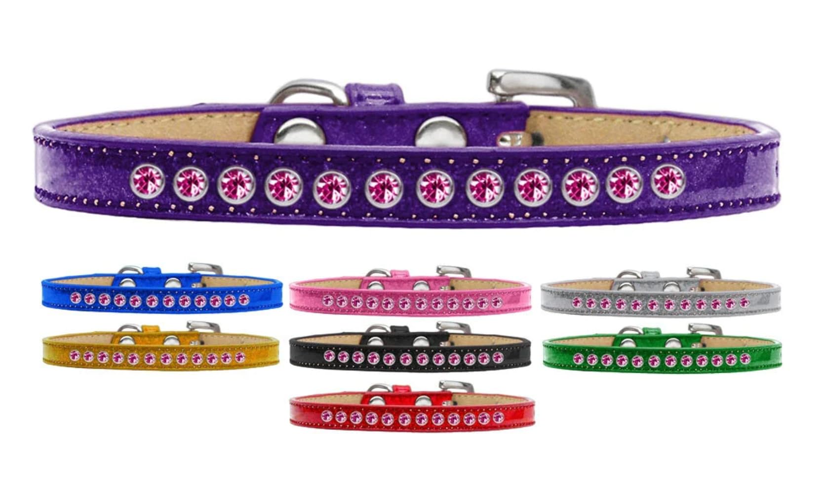 Dog, Puppy & Pet Ice Cream Collar, Bright Pink Crystal Rimsets Silver 10