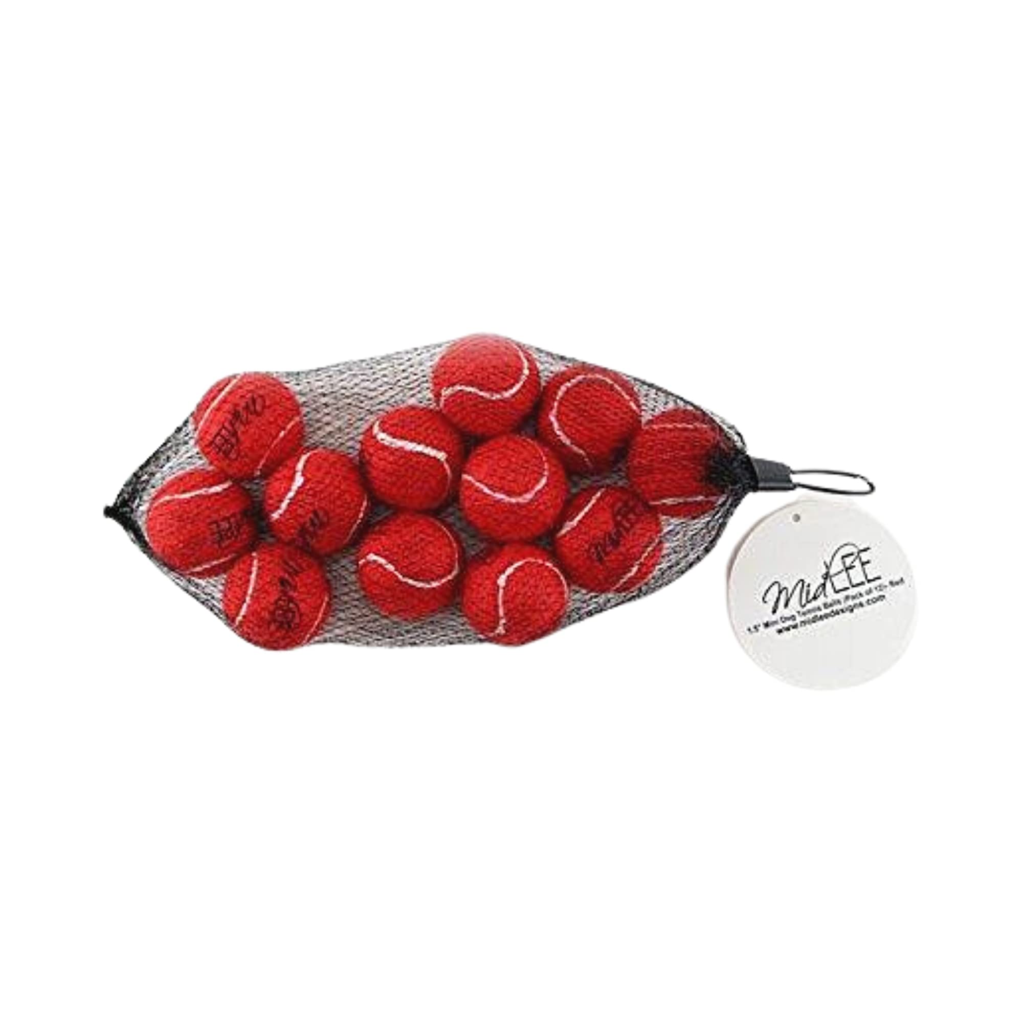 Midlee Mini Dog Tennis Balls, Red, 1.5' 12-Pack- Fetch Ball Laucher Pet Small Tennis Balls