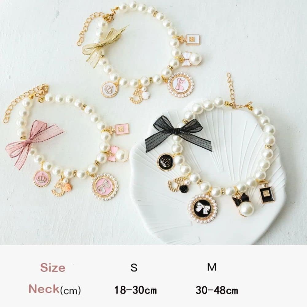 Pink Dog Pearl Collars Pet Pearl Necklace Dog Princess Bow Necklace Sweet Bow Cute Collar Puppy Accessories Cat Jewelry Pearl Ne