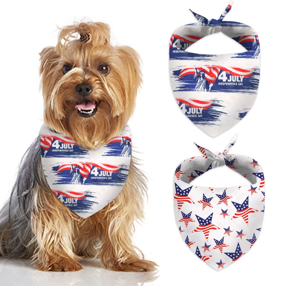 Alibbon 2 Pcs Patriotic Dog Bandanas, 4Th Of July Bandanas For Dogs, Star American Flag Triangle Pet Scarves Bibs For Cats, Inde