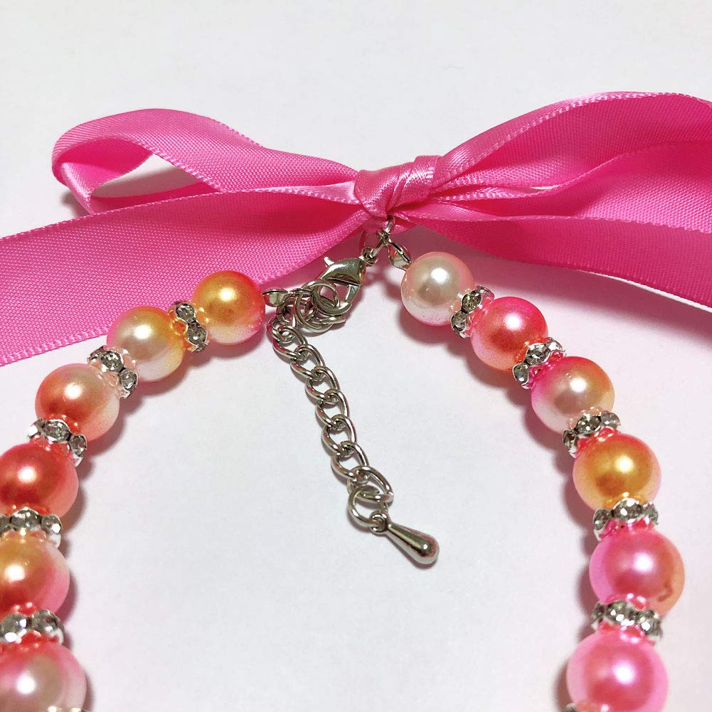 Petfavorites Ombre Dog Pearls Necklace Jewelry For Small Dogs - Bling Cat Wedding Collar With Rhinestones Heart Charm - Teacup Puppy Chihuahua Yorkie Clothes Accessories (Love Heart, 8 To 10-Inch)