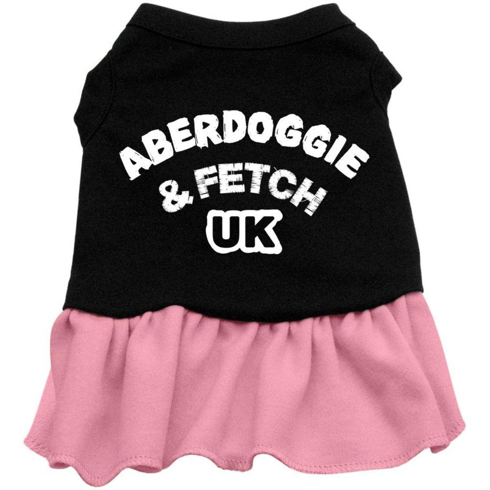 Dog Dress, Dog Dress, Screen Printed, &quot;Aberdoggie & Fetch UK&quot; Black W/Light Pink XS (0-3 lbs.)