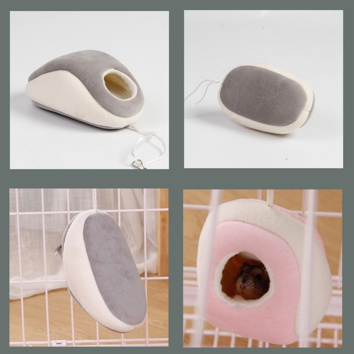 Ttmimik Hamster Bed Hideout Hamster House Cute Habitat Warm & Cozy Cage Hammock Set Small Pet Cage Hammock Small Pet Washable (G