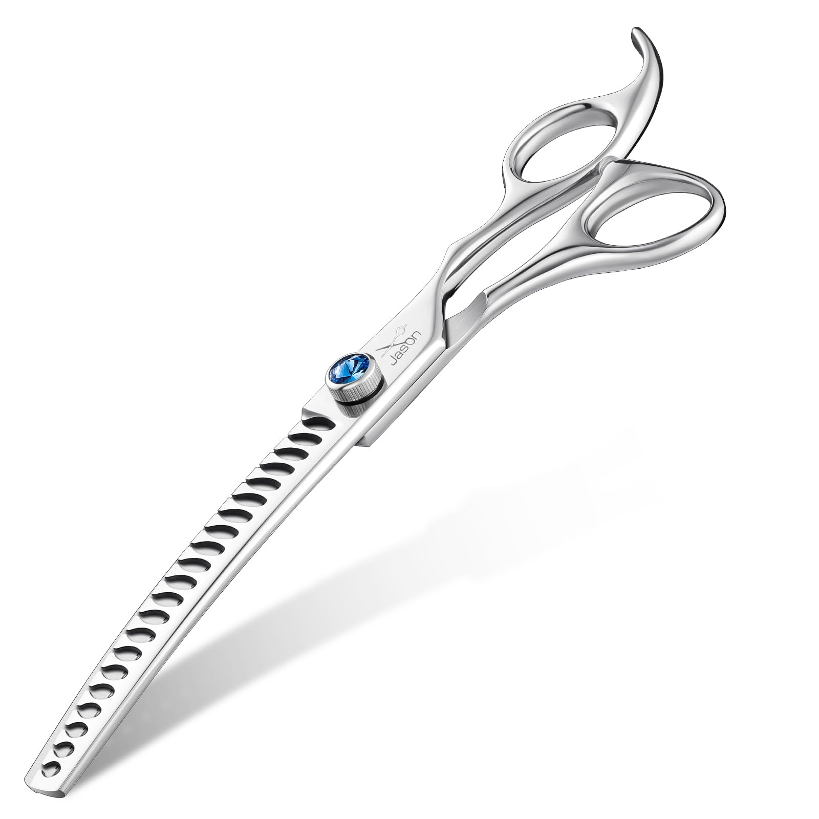 JASON 7 '' Curved Chunker Dog Scissors - Ergonomic Dog Grooming Scissors Silver Curved Dog Shears 440C Stainless Steel Grooming 