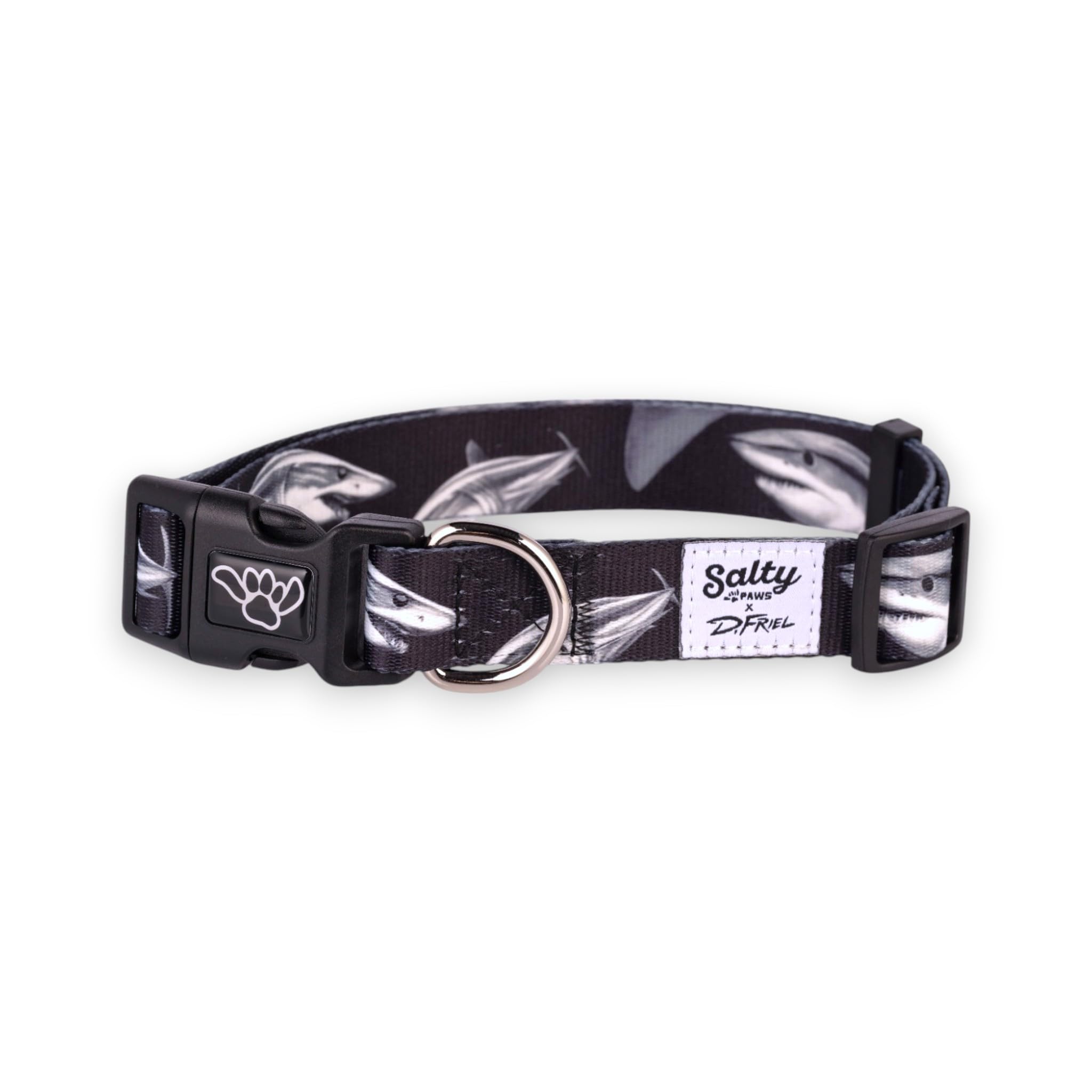 Shaka'S Salty Paws Boy & Girl Dog Collar Small Medium Large (Small Dog Collar Adj. 10-16' For Dogs Up To 25 Lbs, Mako Shark Bla