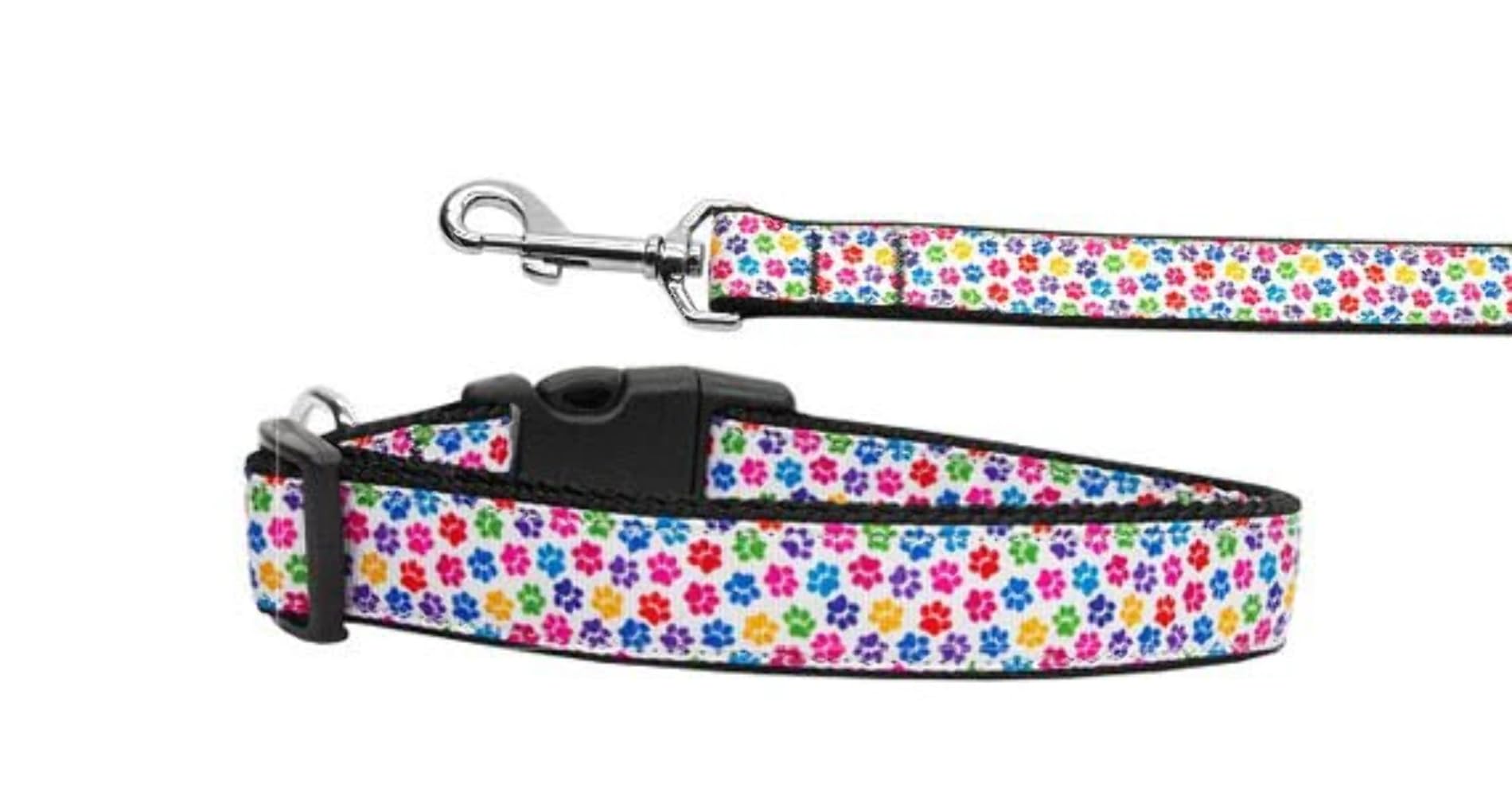Pet Dog & Cat Nylon Collar or Leash, "Confetti Paws" 3/8" w x 6 ft. leash
