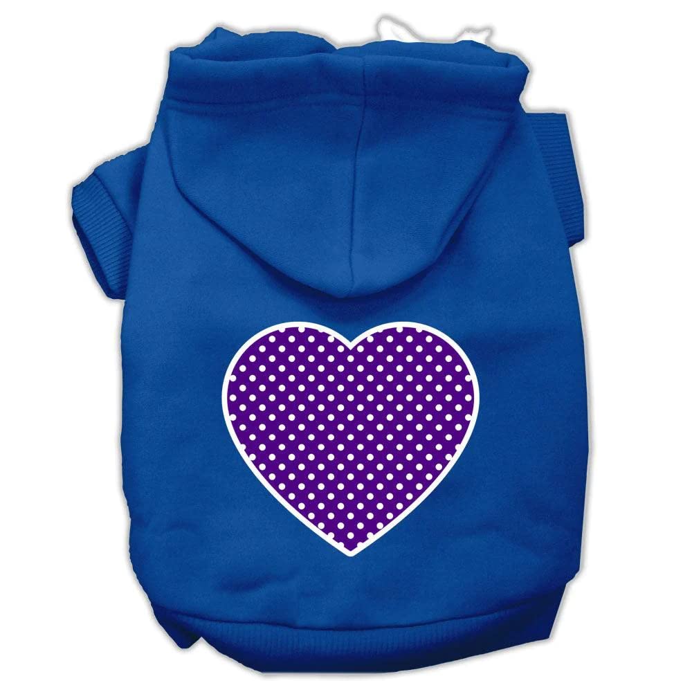 Pet Dog & Cat Hoodie Screen Printed, 'Purple Swiss Dots Heart' Gray Sm (3-6 Lbs.)