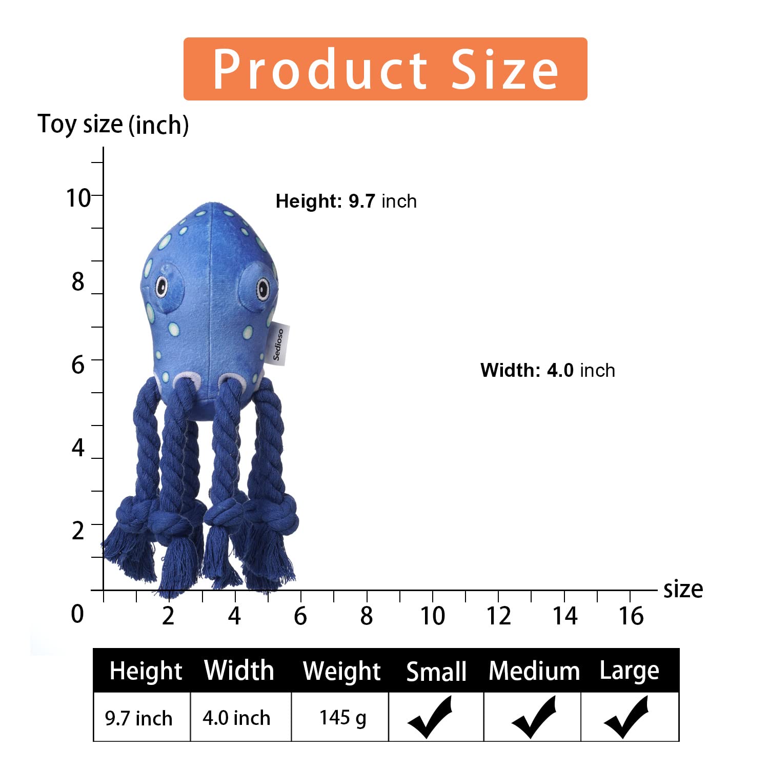 Sedioso Dog Toys, Dog Plush Toy For Large Breed, Cute Squeaky Dog Toys With Crinkle Paper, Dog Chew Toys For Puppy, Small, Middle, Big Dogs (Octopus)