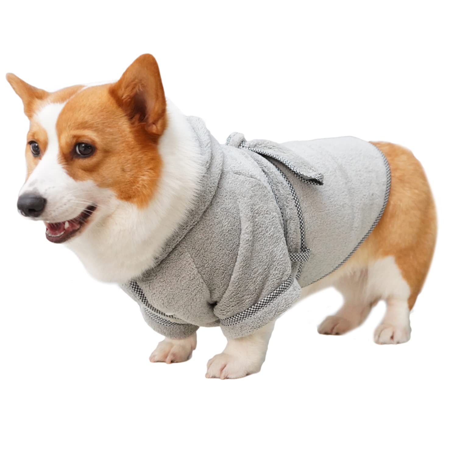 Dog Bathrobe, Microfiber Fast Drying Absorbent Hooded Bath Towel White For Puppy Small Medium Large Dog Cat (S, Gray)