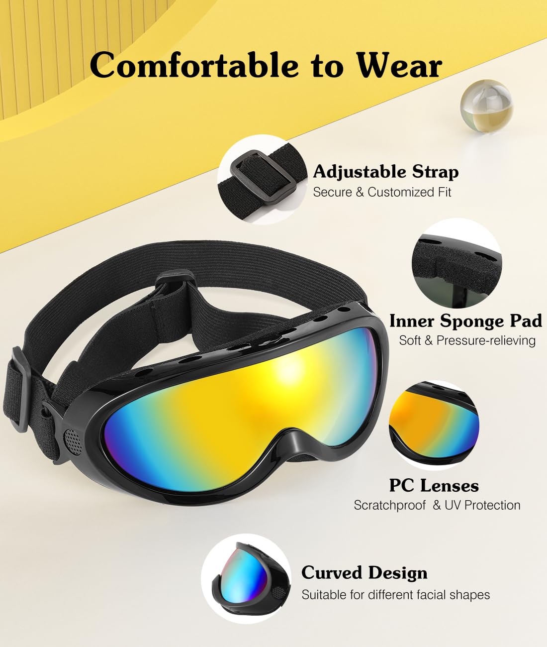 Lewondr Dog Goggles Medium Large Breed, Dog Sunglasses With Adjustable Straps And Soft Sponge Pad, Uv/Wind/Dust/Fog/Snow Dog Eye