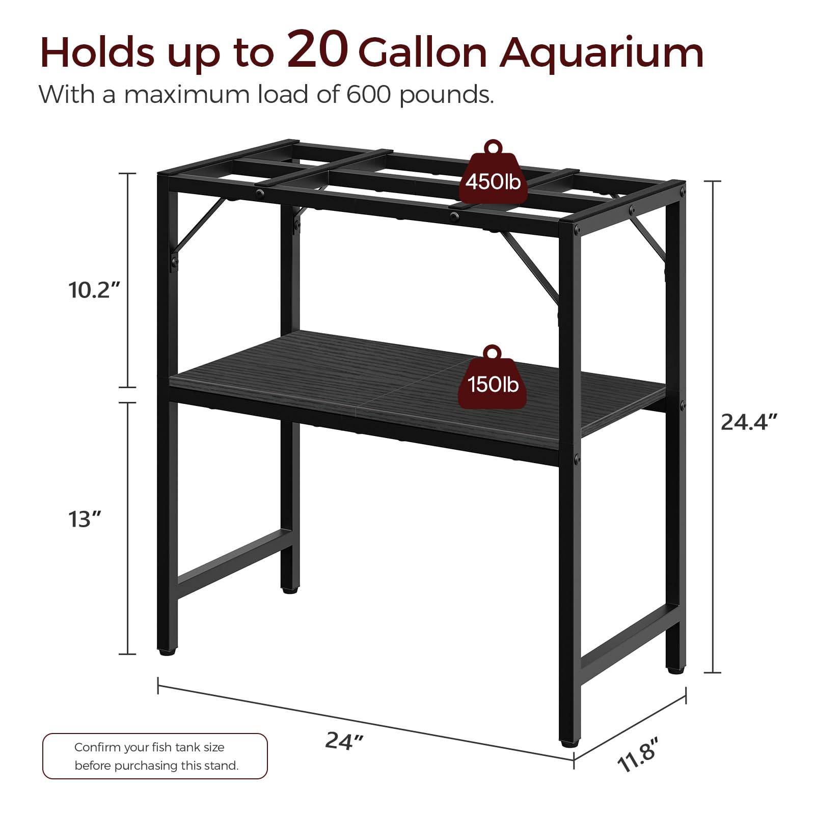 MAHANCRIS 20 Gallon Fish Tank Stand, Aquarium Stand with 2-Tier Storage Shelves, Heavy Duty Breeder Turtle Terrarium Stand Rack