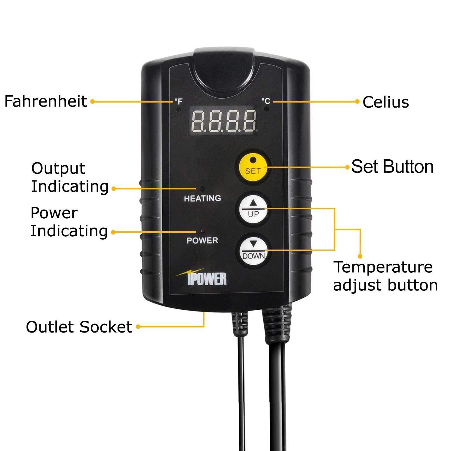 Simple Deluxe 150W Reptile Heat Bulb And 40-108 Degrees Fahrenheit Digital Thermostat Controller Included, For Amphibian Pet & Incubating Chicken, Black