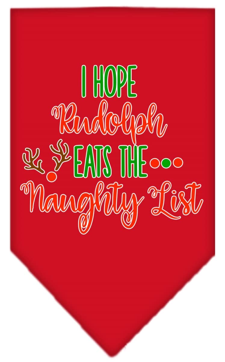 Christmas Pet and Dog Bandana Screen Printed, &quot;Hope Rudolph Eats The Naughty List&quot; Red Large