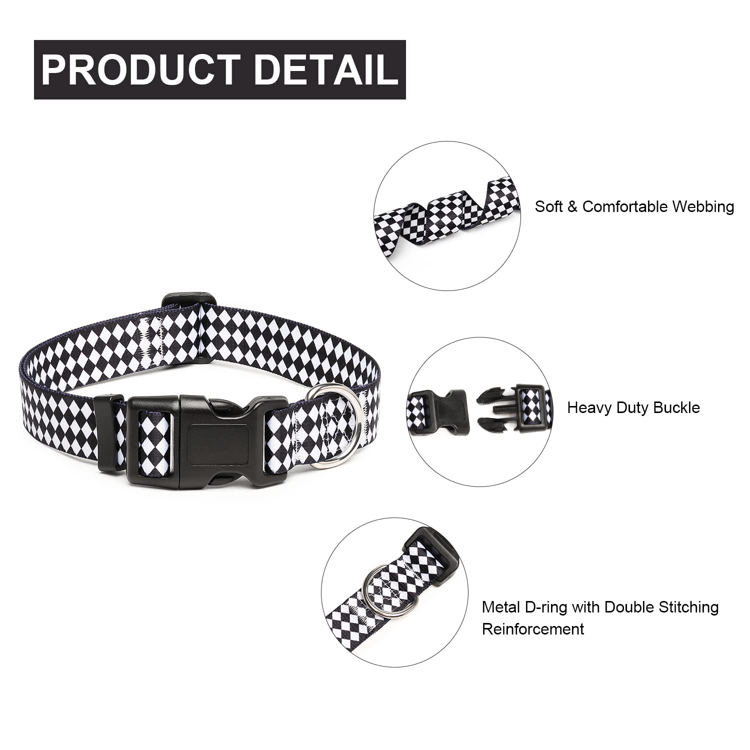 Mercano Adjustable Dog Collar - Special Design Patterns, Soft Nylon Comfortable Durable Pet Collar For Small Medium Large Dogs (M, Rhomb)