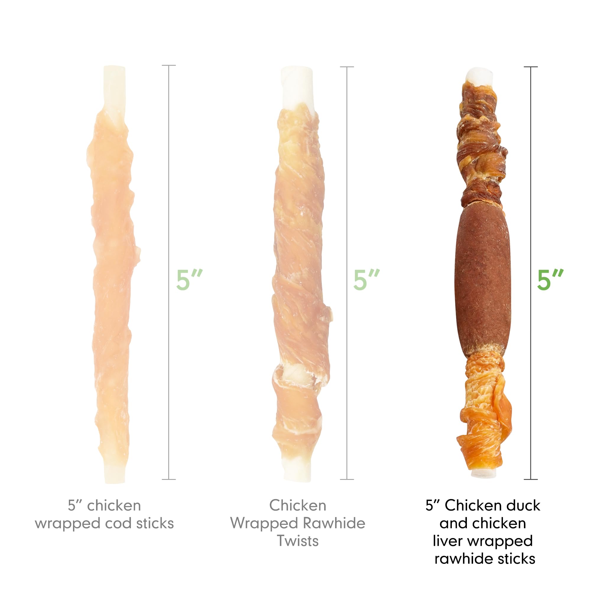 MON2SUN Dog Treats, Triple Flavor 5 Inch Chicken Liver Duck and Chicken Wrapped Rawhide Snacks for Small and Medium Dogs, 10.58
